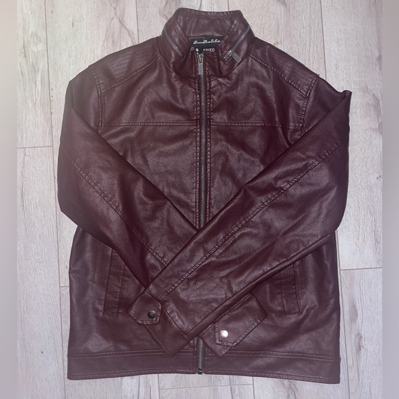 Other - Men’s maroon “Fried Denim” leather jacket